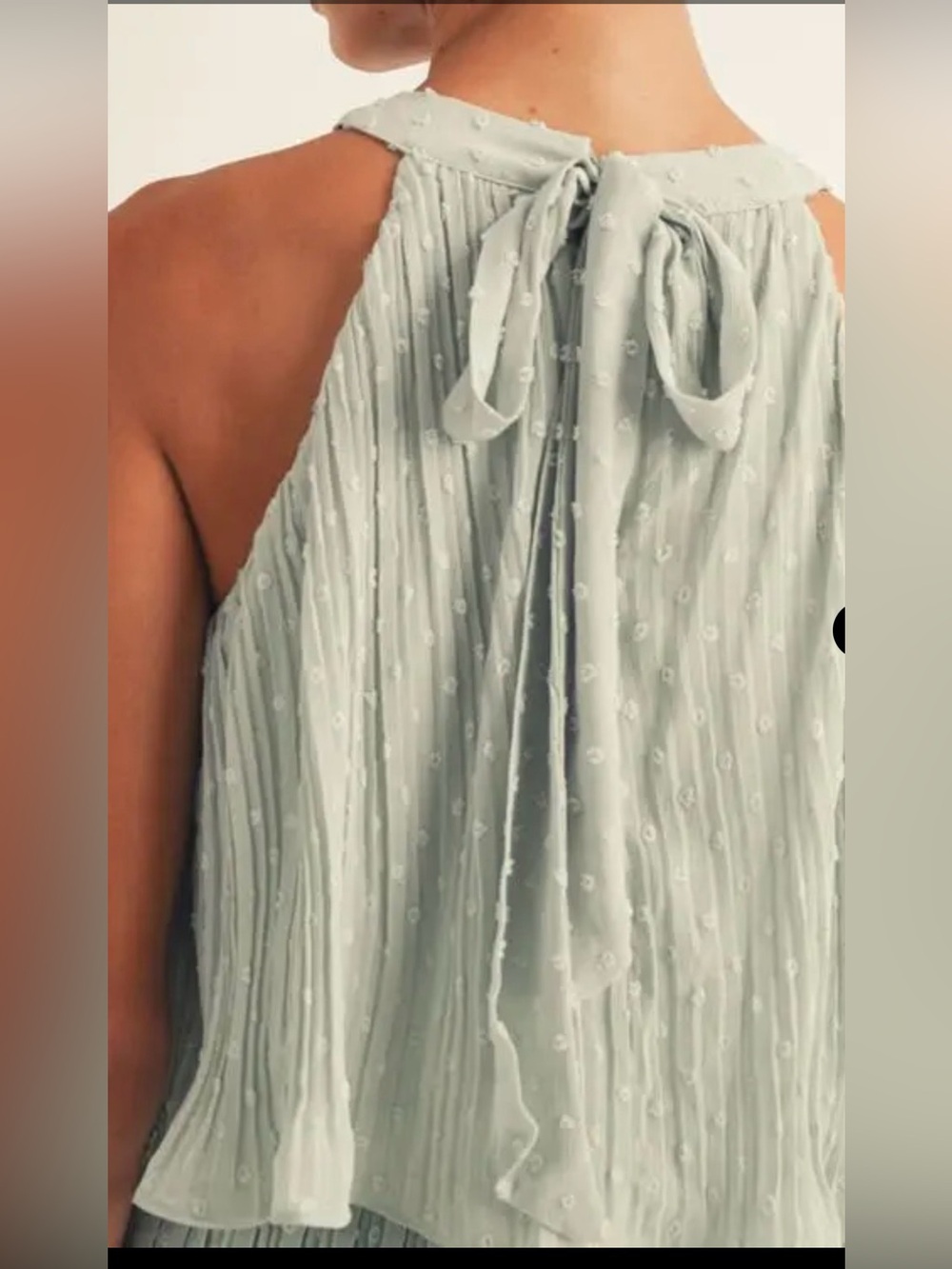 AROSE LAUREN HALTER NECK PLEATED SWISS DOT TIERED SAGE GREEN MIDI DRESS S/M NWT - Picture 8 of 11